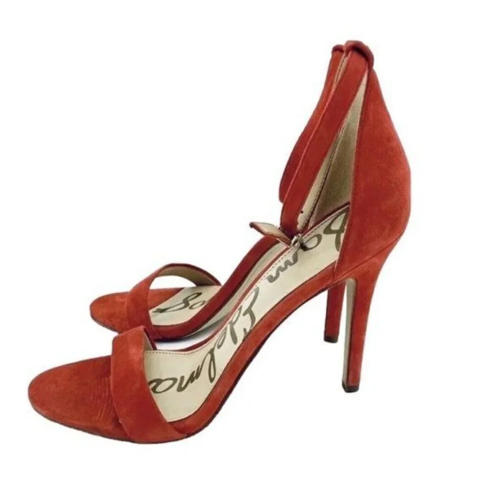 Sam Edelman Heels Orange Suede Leather Ankle Strap Stiletto Sandals SZ 7​​​
